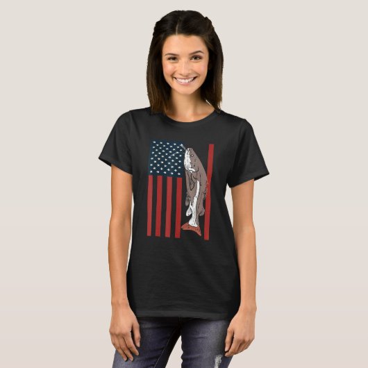 Vis Gevist vis Patriottic Catfish American America T-shirt (Voorkant volledig)
