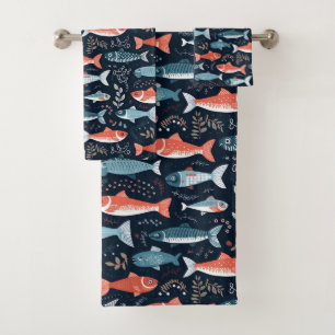 Vis Illustratie op Navy achtergrond Bad Handdoek