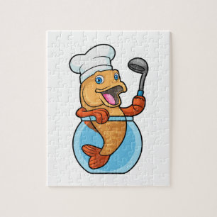 Vis in glas als Cook met soep Legpuzzel