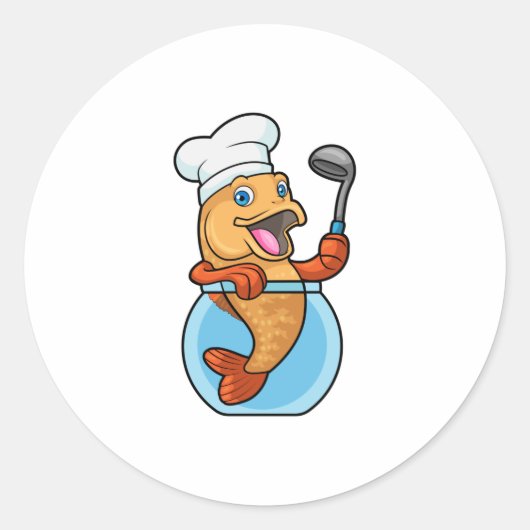 Vis in glas als Cook met soep Ronde Sticker (Voorkant)
