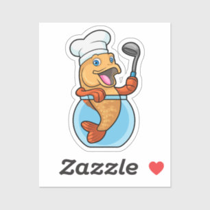 Vis in glas als Cook met soep Sticker