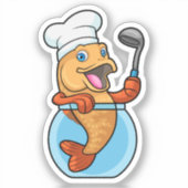 Vis in glas als Cook met soep Sticker (Voorkant)