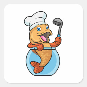 Vis in glas als Cook met soep Vierkante Sticker
