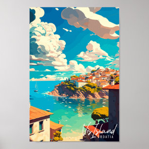Vis Island Kroatië vintage reisillustratie Poster
