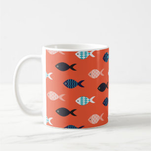 vis, koraalrood patroon. koffiemok