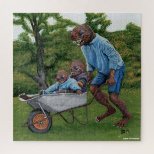 Vis Man Herfst Leuk Fantasy Kunst Grote Puzzel