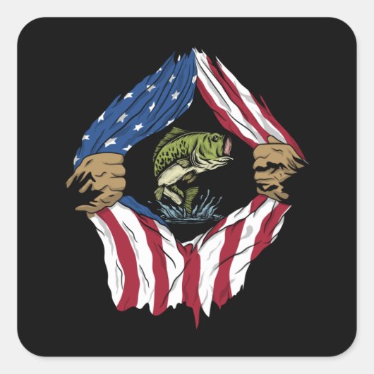 Vis met Amerikaanse vlag Vierkante Sticker (Voorkant)