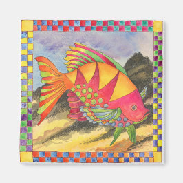 Vis met geruite rand #4 magneet