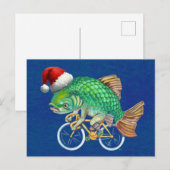 Vis op een fiets met kerstmuts feestdagenkaart (Voorkant / Achterkant)