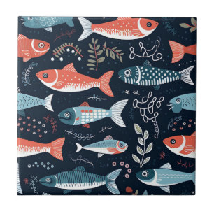 Vis op Navy Schattige Illustratie Tegeltje