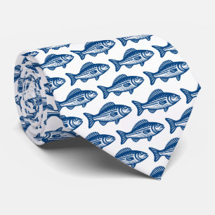 Vis Patroon - Shibori Blauw op Wit Stropdas