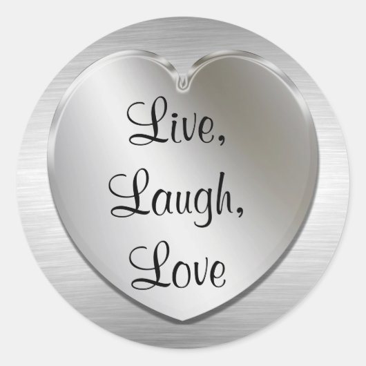 Vis, Rire, Amour Sur Les Stickers Coeur Argent (Devant)