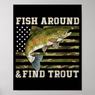 Vis Rondzwemmen En Vind Forel Amerikaanse Vlag Gra Poster