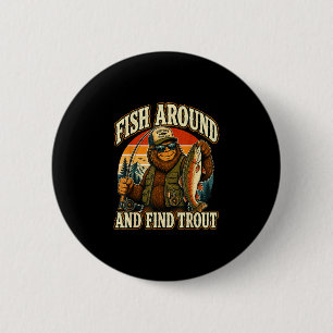 Vis rondzwemmen en vind forel sasquatch vissen ronde button 5,7 cm
