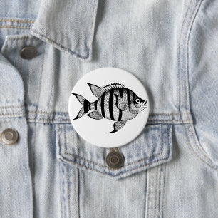 vis sealife oceaan dieren illustratie ronde button 7,6 cm