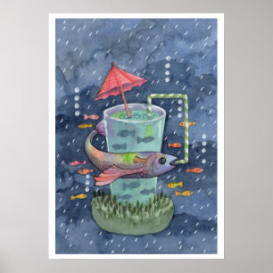 Vis uit waterkunst afdrukken poster