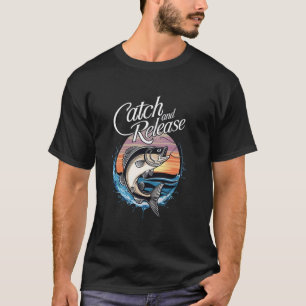 Vis vangen en loslaten Zonsondergang Vissers T-shi T-shirt