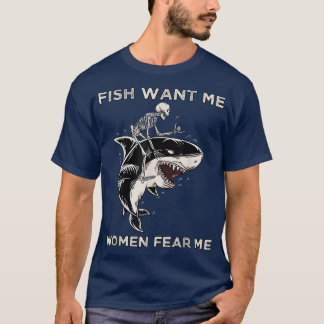 Vis wil dat vrouwen bang zijn voor grappige skelet t-shirt