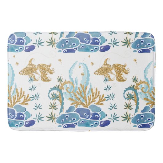 Vis zeewier Glitter Blue Nautical Ocean Pattern Badmat (Voorkant)