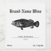 Vis Zwart & Wit Minimalistisch Zwart Grouper Wijn Etiket (Enkel label)