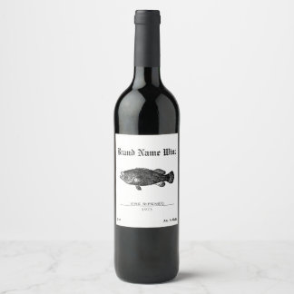 Vis Zwart & Wit Minimalistisch Zwart Grouper Wijn Etiket