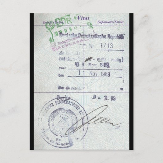 Visa- en instapstempels uit het communistische Oos Briefkaart (Voorkant)
