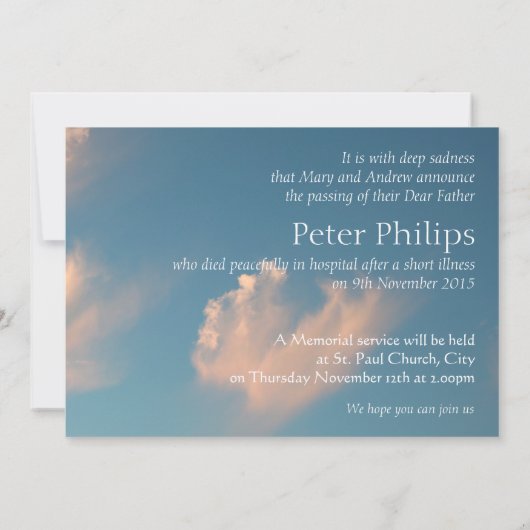 Visage Cloud 2 Faire-part funéraire Invitation (Dos)