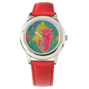 visage de chant montre rouge