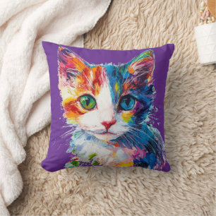 Visage de chat dynamique Coussin décoratif - Color