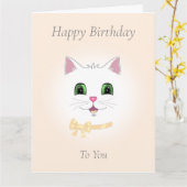 Visage de Chat Heureux sur Carte d'Anniversaire Be (Fleur jaune)