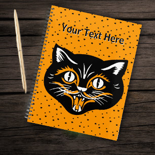 Visage de chat noir heureux Halloween Vintage étoi