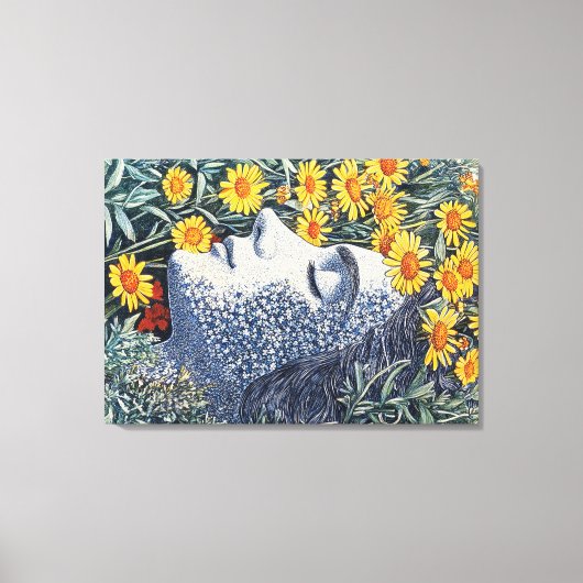 Visage de femme rêveuse fait de fleurs Impression  (Recto)