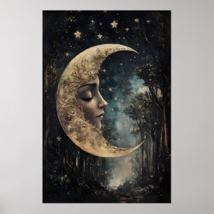 Visage de Lune dans une impression de forêt, affic