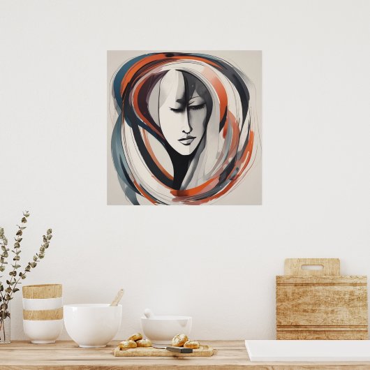 Visage élégant de femme Marron Art mural abstrait (Cuisine)