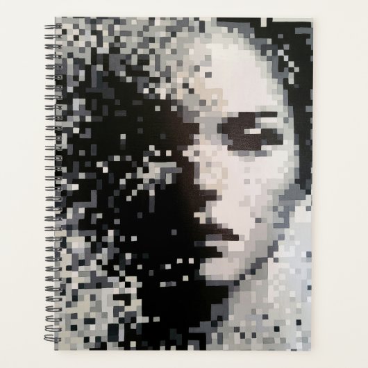 Visage en pixel art noir et blanc (Devant)