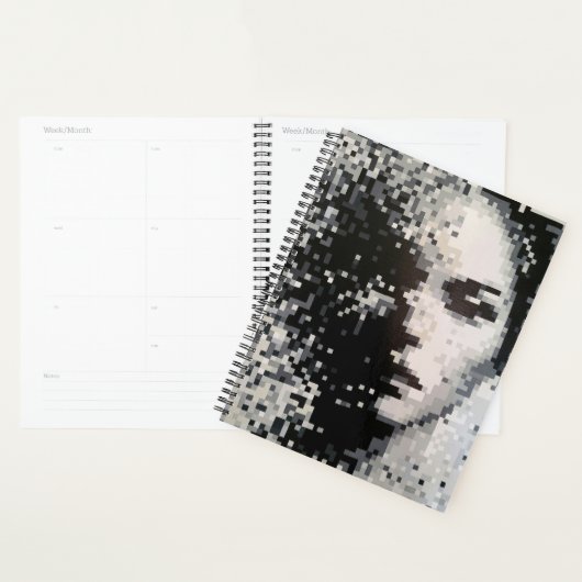 Visage en pixel art noir et blanc planner (Display)