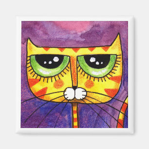 Visage jaune de chat - aimant