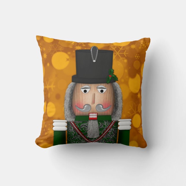 Visage Nutcracker de Noël, Coussin Carré vert (Recto)