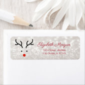 Visage Reindeer mignon, Étiquette Bokeh Glittery (En situation)