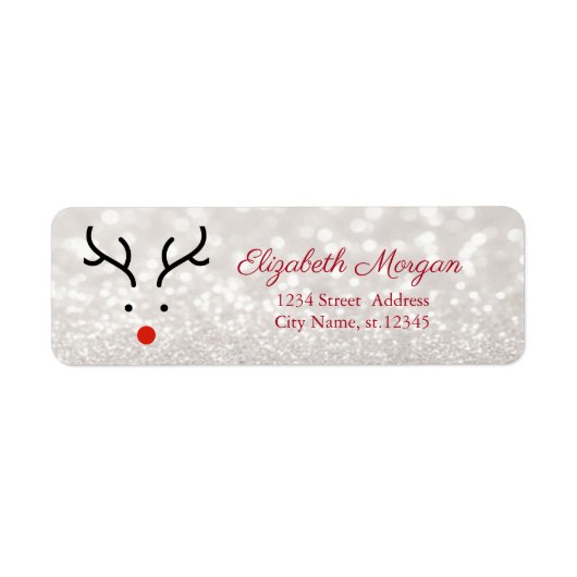Visage Reindeer mignon, Étiquette Bokeh Glittery (Devant)