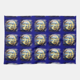 visage soleil / lune visage serviette de cuisine