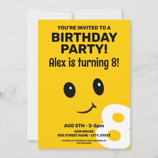 Visage souriant mignon Invitation Anniversaire (Devant)