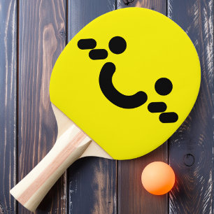 Visage Souriant Mignon Raquette de Ping Pong Jaune