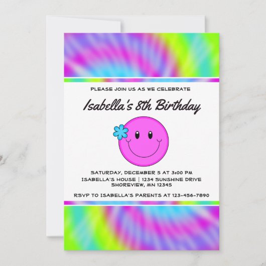Visage Tie Dye Invitations Anniversaire (Devant)