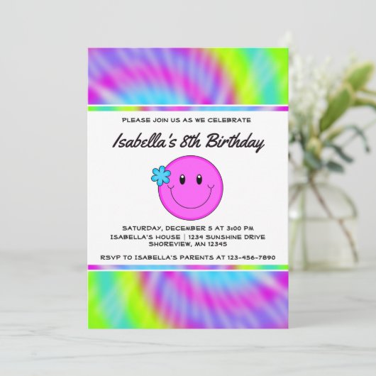 Visage Tie Dye Invitations Anniversaire (Debout devant)