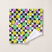 Visages À damiers souriants rétro (Gant de toilette)