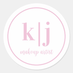 Visagist Aangepast Monogram Zakelijk Roze Wit Ronde Sticker