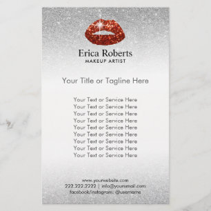 Visagist Rode Lippen Zilver Glitter Schoonheidssal Flyer