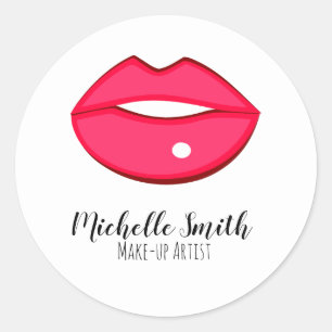 Visagist roze lippen trendy moderne schoonheidssal ronde sticker