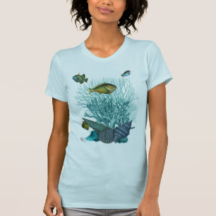 Visblauwe schalen en koralen t-shirt